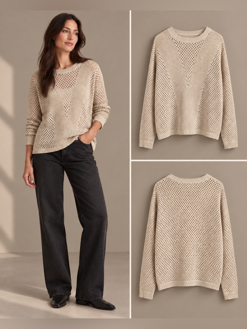 KUT from the Kloth Open Knit Sweater Oatmeal Beige Size L